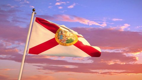 Florida flag blows in slow motion. Floridian state of America. 4k animation render.