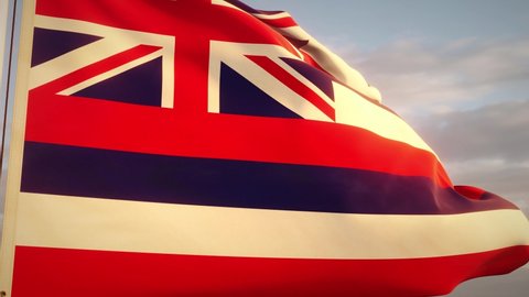 Hawaii flag blowing in slow motion wind. Hawaiian state in America. 4k 3d render.