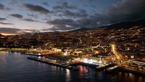 Top view of Funchal town on Madeira. City bay on the island.