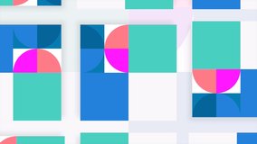 Beautiful bright animation with geometric shapes. Motion. Moving application with geometric shapes in animation. Retro design with geometric shapes for transitions