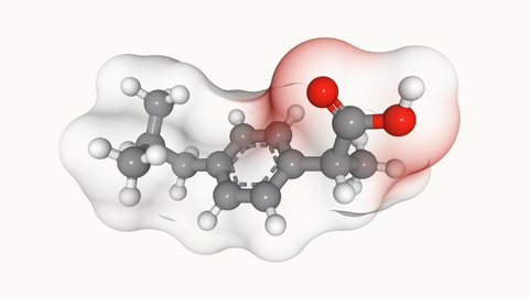 3D model of ibuprofen molecule rocking.