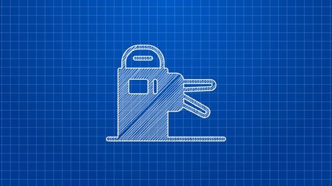 White line Turnstile icon isolated on blue background. 4K Video motion graphic animation.