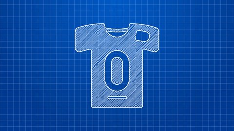 White line Football jersey and t-shirt icon isolated on blue background. 4K Video motion graphic animation.