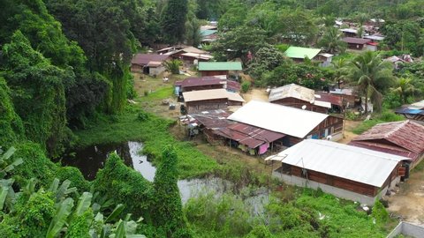 France, French Guiana, Saint Laurent du Maroni, drone aerial view above slums and shantytown.