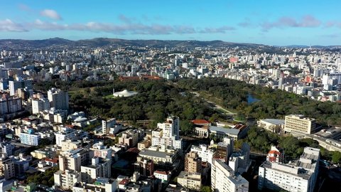 Downtown Porto Alegre Brazil. Rio Grande do Sul state. Cityscape of tourism landmark of city. Historic centre.