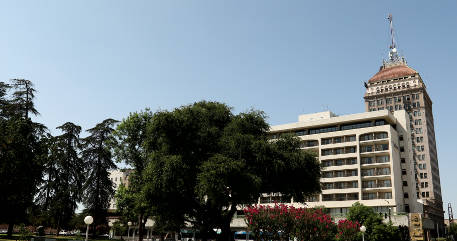 Daytime view of the historic downtown district of Fresno, California, USA.