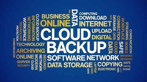 Cloud backup animated tag word cloud,text design animation kinetic typography seamless loop. 