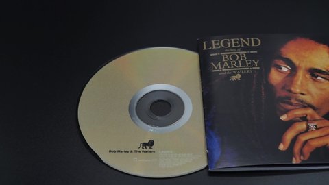 Rome, Italy - February 15, 2022, detail of the album cover and cd of the Legend The Best Of Bob Marley, The Wailers album.