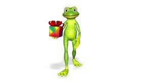 Frog Shows Gift Looped Video White Background