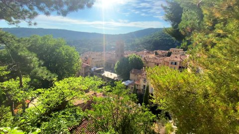 Moustiers-Sainte-Marie, France - August 2021 : Village of Moustiers Sainte Marie during summer in Provence, France