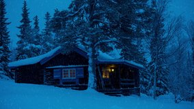 A mountain cabin in Sweden in snowy conditions. - Powered by Shutterstock - Get 15% off with code: PIKWIZARD15