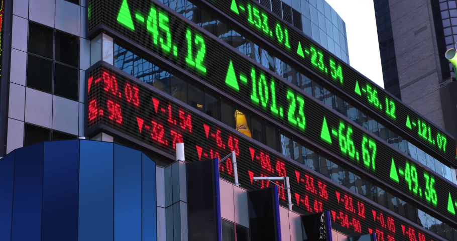 A view of a changing stock market ticker. Numbers are fictional and do not represent any particular stock. Bull and bear market concept.  	 Royalty-Free Stock Footage #1087141463