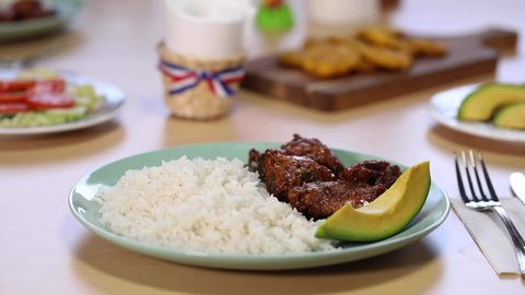 DOMINICAN REPUBLIC FLAG FOOD RICE BEAN AND CHICKEN