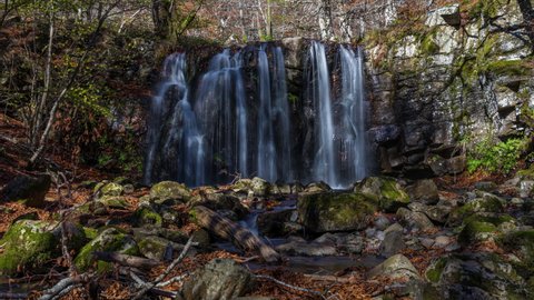 Little Waterfall in a Beautifull Place With Fall Color Rocky Ground and Trees Nature