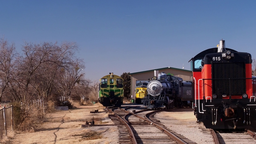 Sunny view of the Oklahoma Railway Museum at Oklahoma