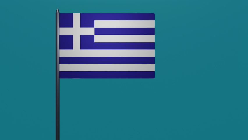 3D animation of Greek flag waving in the wind on a blue background. 3d rendering animation.