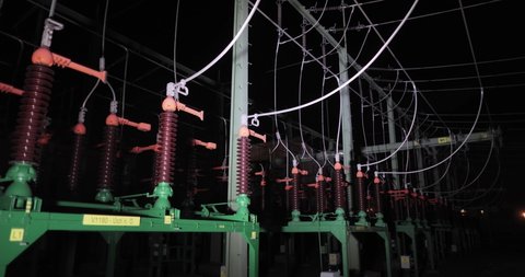 Electric grid transformer substation high voltage electricity infrastructure of power lines