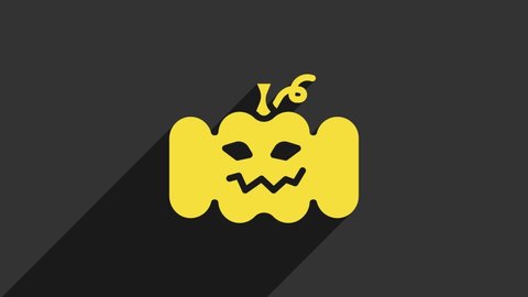 Yellow Pumpkin icon isolated on grey background. Happy Halloween party. 4K Video motion graphic animation.