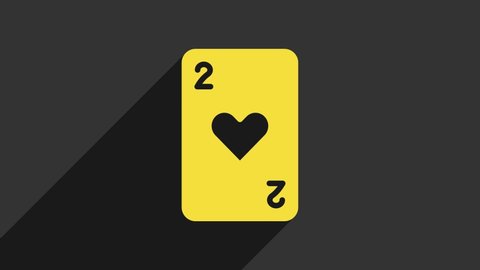 Yellow Playing card with heart symbol icon isolated on grey background. Casino gambling. 4K Video motion graphic animation.
