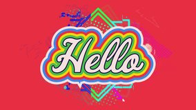 Animation of Hello text with rainbow colours and multiple abstract shapes moving on red background. LGBT equality colour movement concept digitally generated image. - Powered by Shutterstock - Get 15% off with code: PIKWIZARD15
