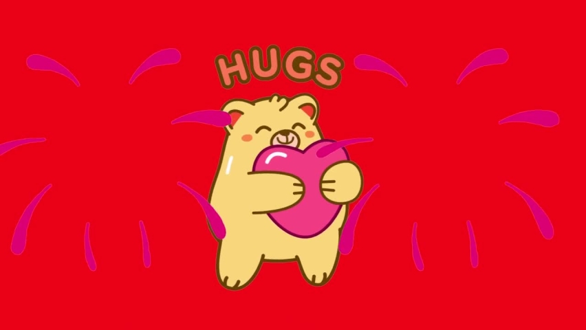 A cute cartoon carrying pink heart.
Happy love show 
Hugging heart.