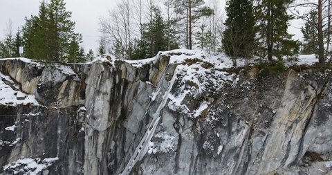 Marble cliff. Marble mining. Marble mountains - aerial shot