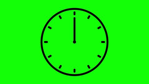 Animation of a clock with rotating time pointers. Watch shows the running time. Counting 24 Hours. Clock with moving arrows. Motion graphics on green screen and chroma key background.