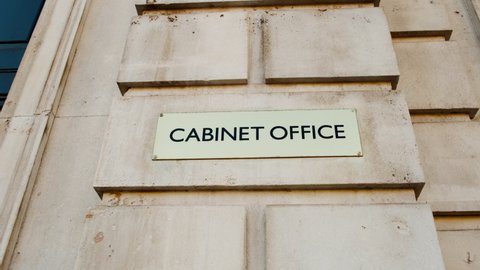 LONDON, circa 2022 - Establishing shot of the Cabinet Office in Whitehall, Westminster, London, England, UK
