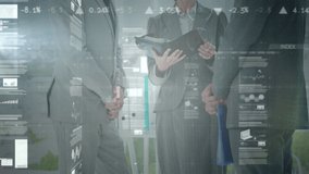 Animation of financial data processing over caucasian business people. global online shopping, business, finances, data processing and digital interface concept digitally generated video. - Powered by Shutterstock - Get 15% off with code: PIKWIZARD15