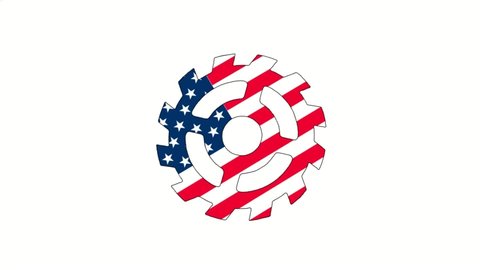 Rotating sprocket with image of USA flag, isolated on white background.