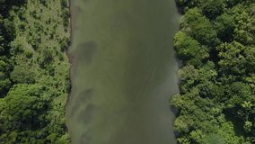 Aerial top-down forward over Chavon river in Dominican Republic