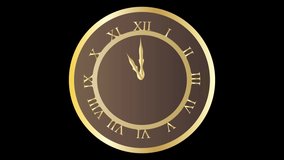 Wall clock on a black background 24 hours,roman letter,4k video