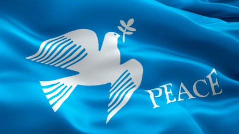 Peace Dove flag video. National 3d Peace symbol logo Slow Motion video. Peace Dove Flag Blowing Close Up. Peace symbol Flags - New York, 4 July 2021