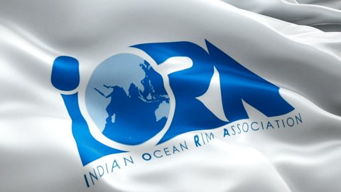 Indian Ocean Rim Association flag video. National 3d IORA logo Slow Motion video. Indian Ocean Rim Association Flag Blowing Close Up. IORA Flags - New York, 4 July 2021