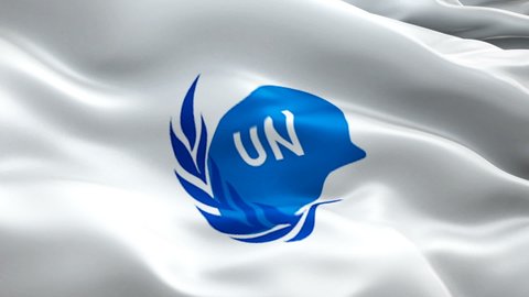 United Nations Peacekeeping UN flag video. National 3d Peace Operations logo Slow Motion video. United Nations Peacekeeping UN Flag Blowing Close Up. Peace Operations Flags - New York, 4 July 2021