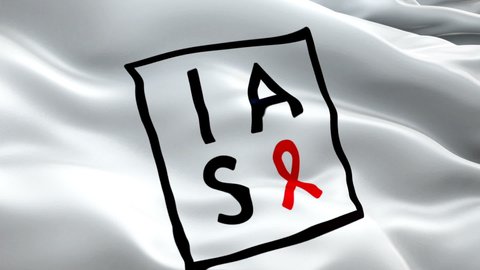International Aids Society flag video. National 3d IAS HIV logo Slow Motion video. International Aids Society Flag Blowing Close Up. IAS HIV Flags - New York, 4 July 2021
