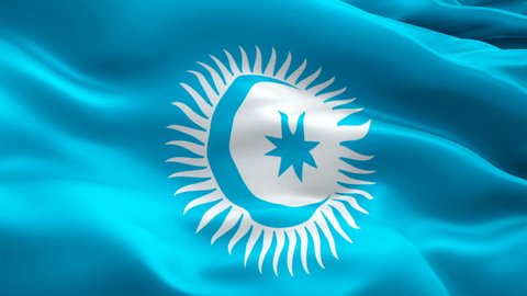 Turkic Council flag video. National 3d Turkic countries logo video. Turkic Council Flag Close Up. Turkic countries is Azerbaijan, Kazakhstan, Kyrgyzstan, Turkey and Uzbekistan - New York,4 July 2021