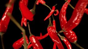 Super Slow Motion Shot of Flying Red Chilli Peppers. Filmed on High Speed Cinematic Camera at 1000 FPS. - Powered by Shutterstock - Get 15% off with code: PIKWIZARD15