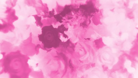 Abstract pink purple floral motion background animation in the style of a watercolor painting. Flowers include alstroemeria, carnation, chrysanthemum, daisy, gerbera, gladiola, hydrangea and rose. 