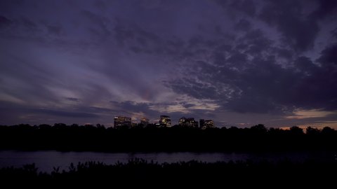 Rosslyn, Virginia Across the Potomac River Wide Shot at Sunset