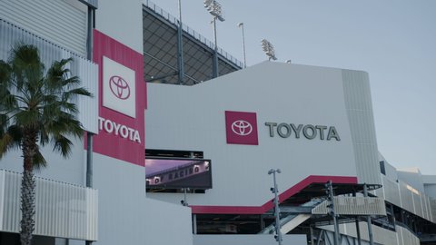 Daytona Beach, Florida - February 1, 2022: Toyota logo at Daytona International Speedway NASCAR race track