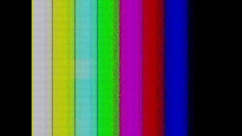 SMPTE color bars with VHS effect. SMPTE color stripe technical problems. Color Bars data glitches.
