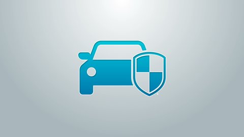 Blue line Car protection or insurance icon isolated on grey background. Protect car guard shield. Safety badge vehicle icon. Security auto label. 4K Video motion graphic animation.