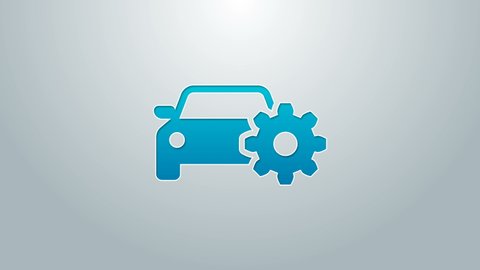 Blue line Car service icon isolated on grey background. Auto mechanic service. Mechanic service. Repair service auto mechanic. Maintenance sign. 4K Video motion graphic animation.