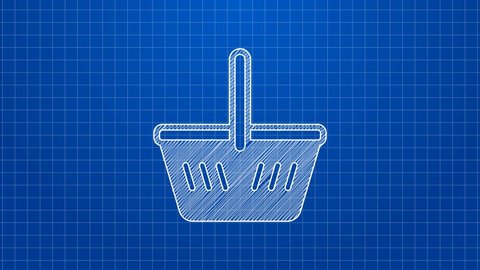 White line Shopping basket icon isolated on blue background. Online buying concept. Delivery service sign. Shopping cart symbol. 4K Video motion graphic animation.