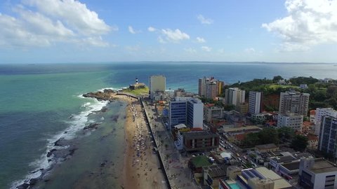 Aerial view of Barra beach in Salvador, Bahia, Brazil.
