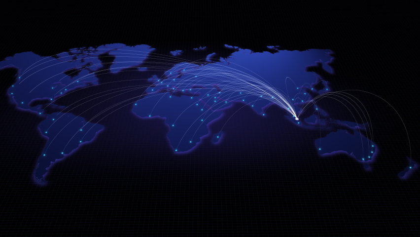 Global connectivity from Singapore to other major cities around the world. Technology and network connection, trading and traveling concept. World map element of this clip furnished by NASA