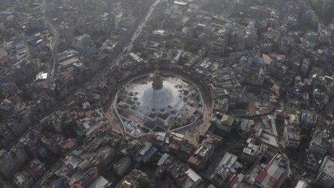 Nepal Boudha Stupa Aerial Shot Elevate Top View Kathmandu Log - World Heritage Site