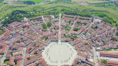 Palmanova, Udine, Italy. An exemplary fortification project of its time was laid down in 1593, Aerial View Hyperlapse