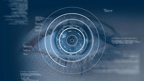 Animation of data processing and scope scanning over eye. global business, finances, connections and digital interface concept digitally generated video. - Powered by Shutterstock - Get 15% off with code: PIKWIZARD15